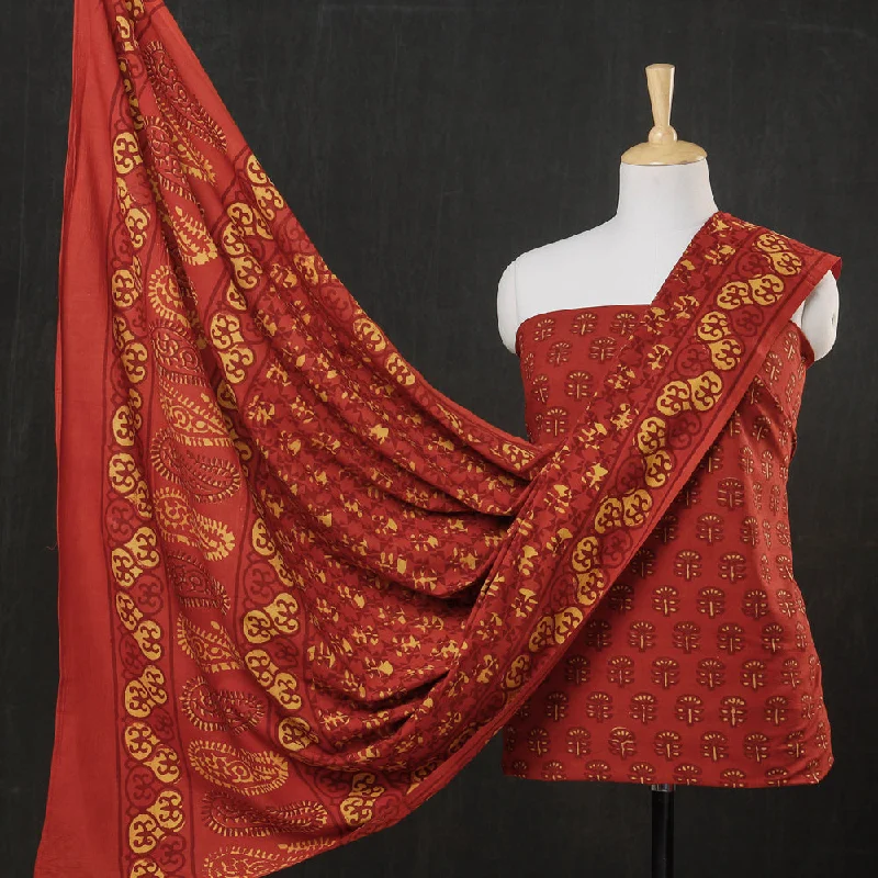 Deal Mania Red - 3pc Cotton Block Printed Pipad Dress Material Set