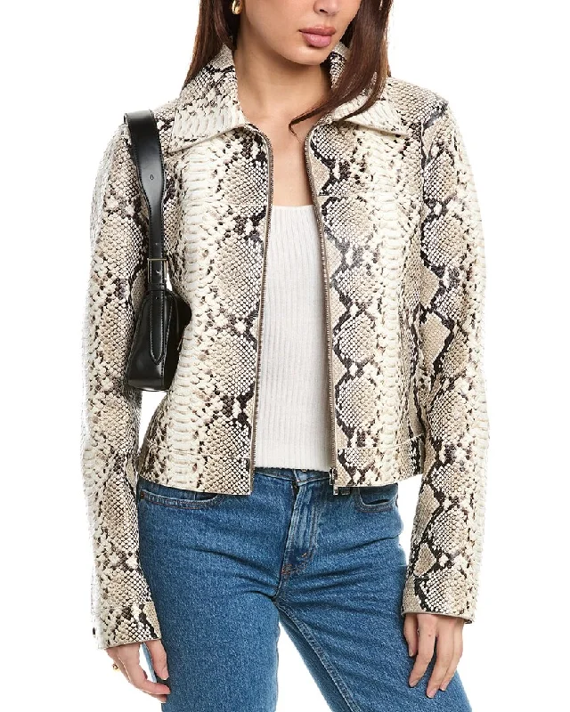 Doorbuster Deal Michael Kors Zip Front Python-Embossed Leather Jacket
