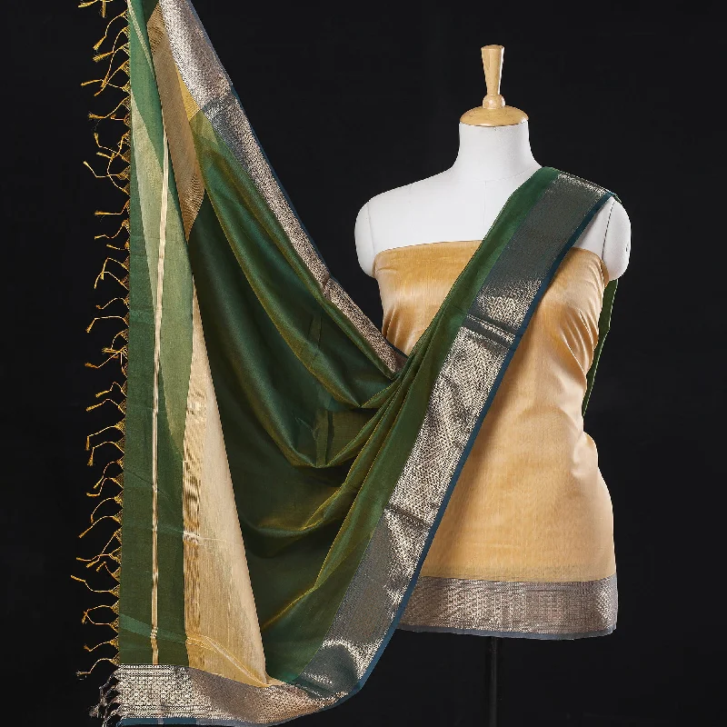 Deal Frenzy Yellow - 2pc Maheshwari Silk Handloom Zari Suit Material Set