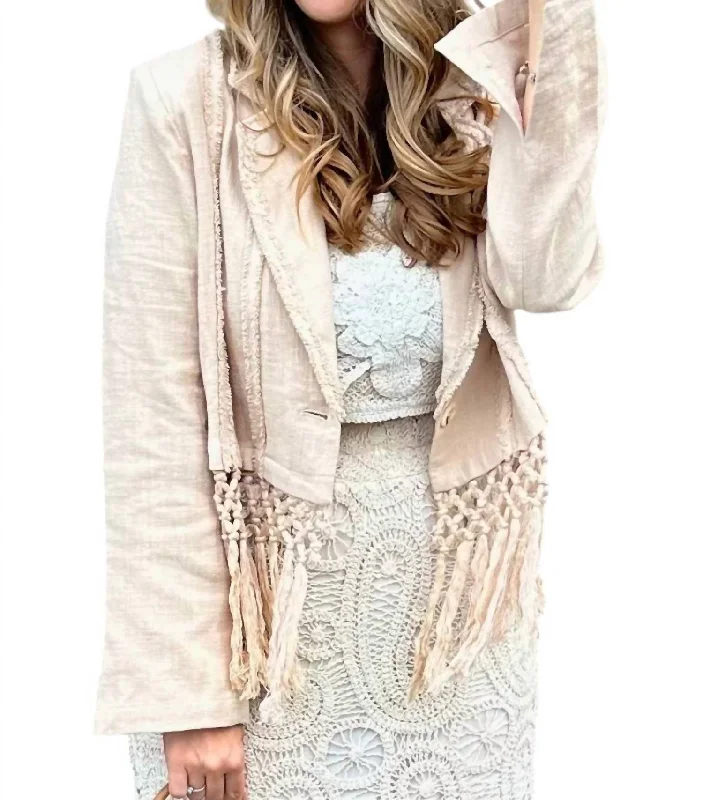 Epic Deals Sweet Fringe Linen Jacket In Beige
