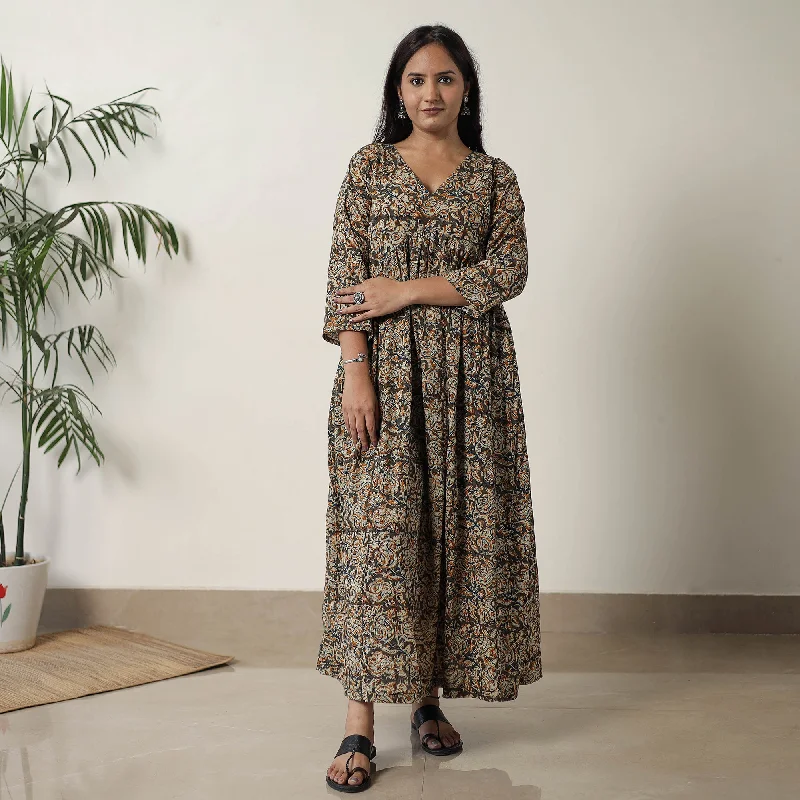 Reduced Prices Brown - Pedana Kalamkari Block Printed Cotton Flared Dress 05