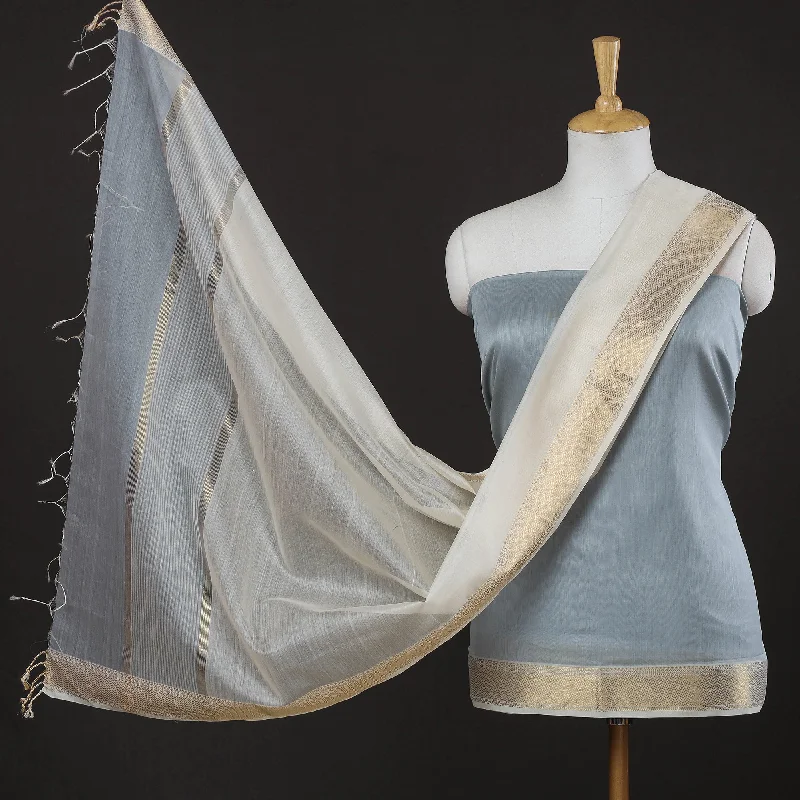 Price Fest Grey - 2pc Maheshwari Silk Cotton Zari Work Handloom Suit Material Set