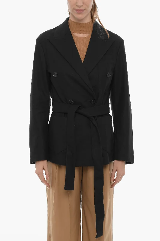 Quick Sale Setchu Solid Color Double-Breasted Blazer with Side Slits