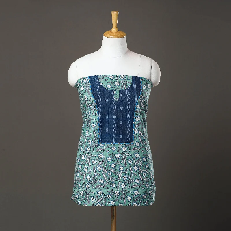 Exclusive Preview Green - Sanganeri Print Cotton Patchwork Kurta Material (3m) 15