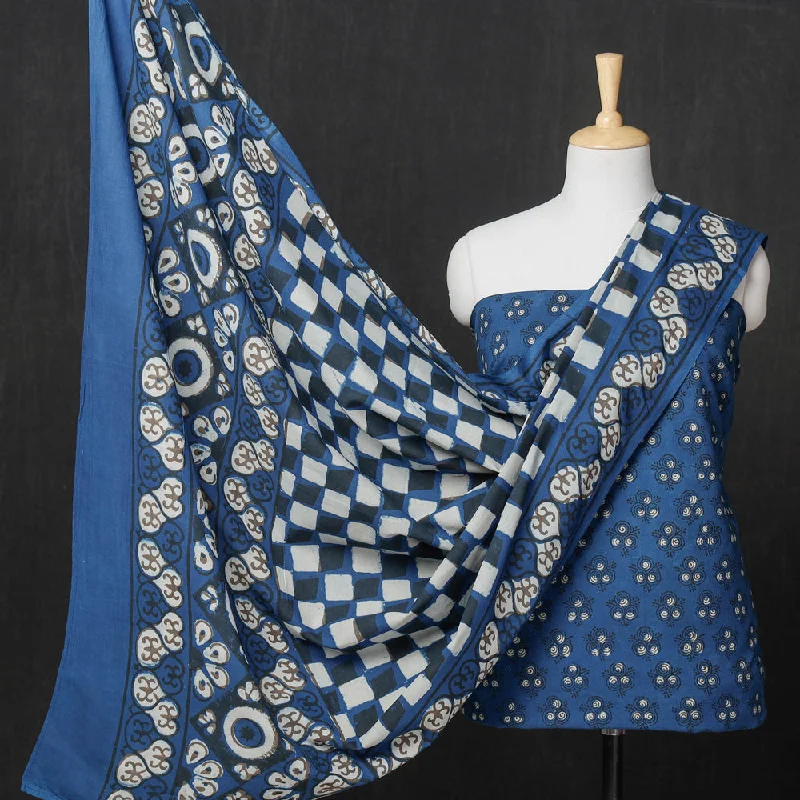 Overstock Sale Blue - 3pc Cotton Block Printed Pipad Dress Material Set