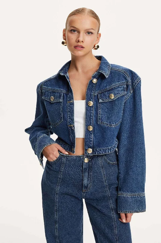 Special Savings Military Buttoned Crop Denim Jacket