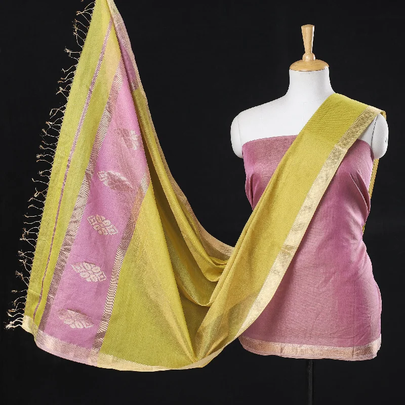 Get It Before It’s Gone Purple - 2pc Maheshwari Silk Tissue Zari Handloom Suit Material Set