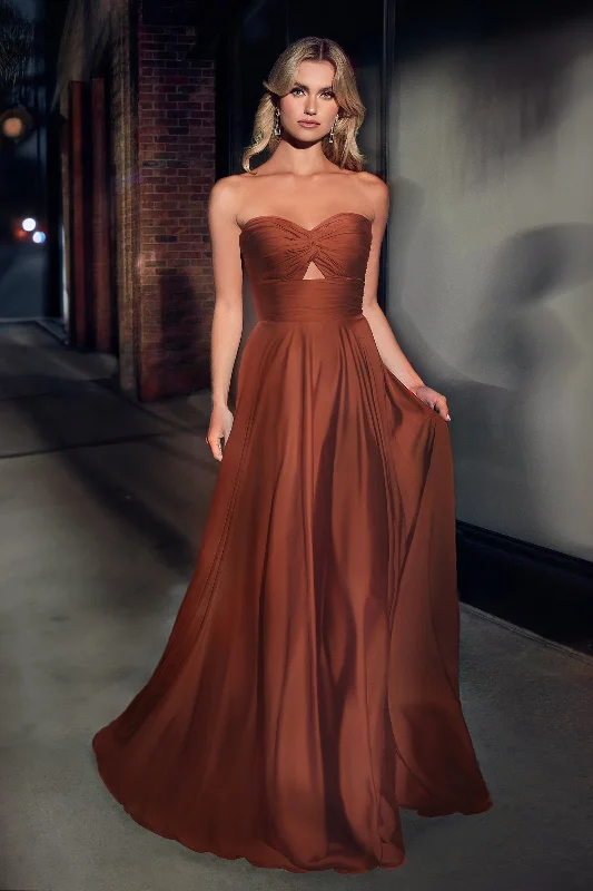 Special Discount Cinderella Divine 7496 Long Satin Strapless Keyhole Prom Formal Dress Sienna