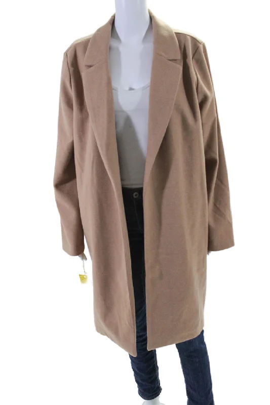 Deal Alert Renuar Womens Solid Tan Open Front Long Sleeve Coat Jacket