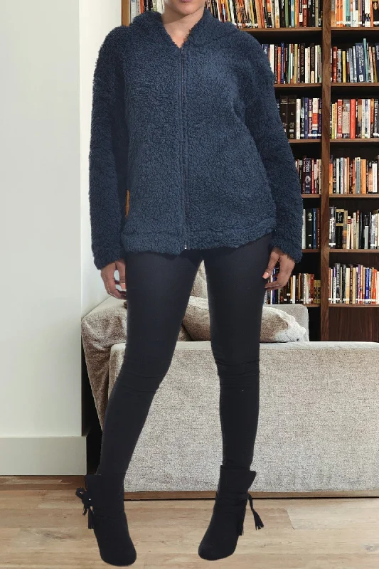 Low Prices Zip-Up Hooded Sherpa Jacket - Navy