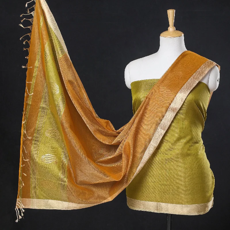 Doorbuster Deal Green - 2pc Maheshwari Silk Tissue Zari Handloom Suit Material Set
