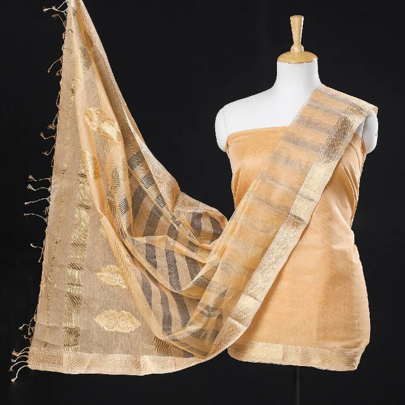 Special Buy Brown - 2pc Maheshwari Silk Tissue Zari Handloom Suit Material Set