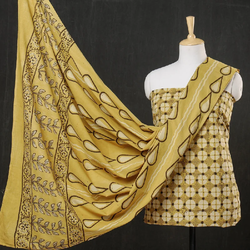 Buy More, Save More Yellow - 3pc Cotton Block Printed Pipad Dress Material Set