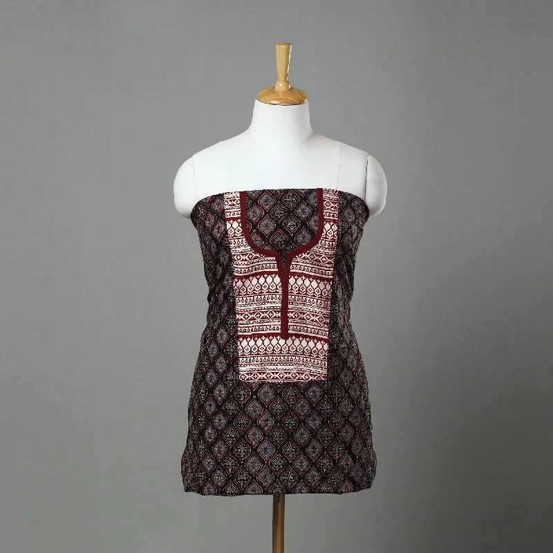Special Offer Black - Ajrakh Print Cotton Patchwork Kurta Material (3m) 09