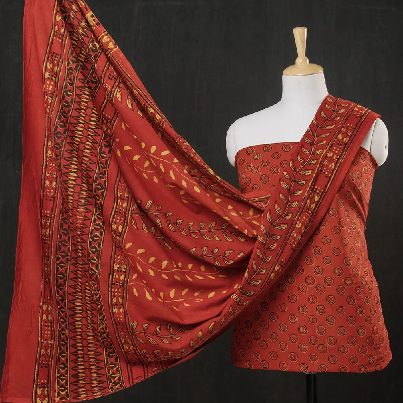 Lowest Prices Red - 3pc Cotton Block Printed Pipad Dress Material Set