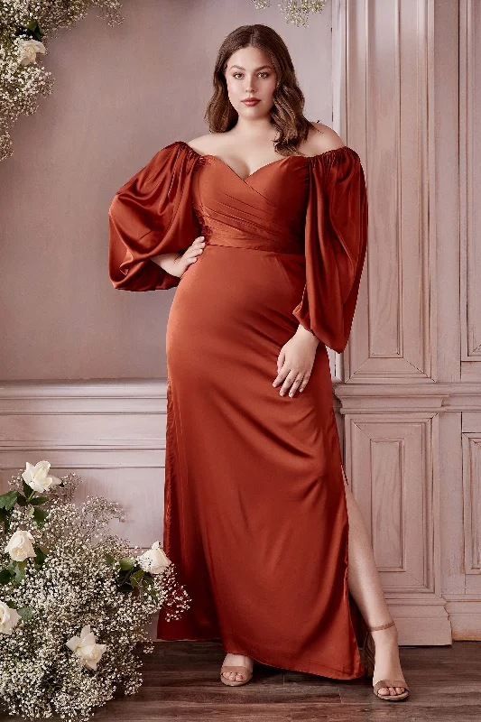 Closeout Cinderella Divine CD7482C Long Off Shoulder Plus Size Prom Dress Sienna