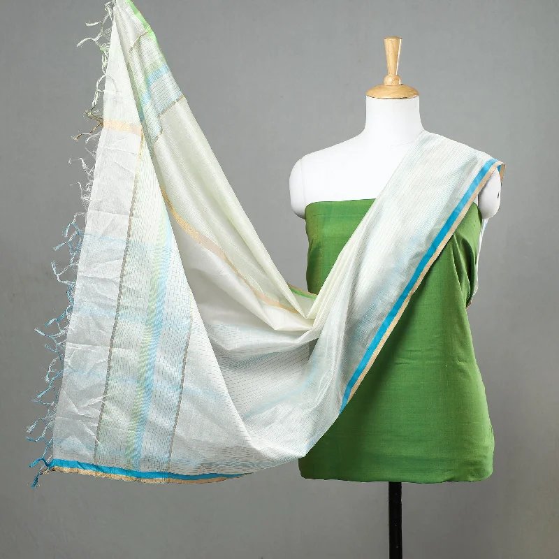 TIME-Limited Offer Green - Original Maheshwari Silk Pure Handloom 2pc Suit Material Set