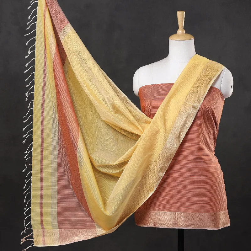 Grand Opening Sale Peach - 2pc Maheshwari Silk Handloom Suit Material Set with Zari Border