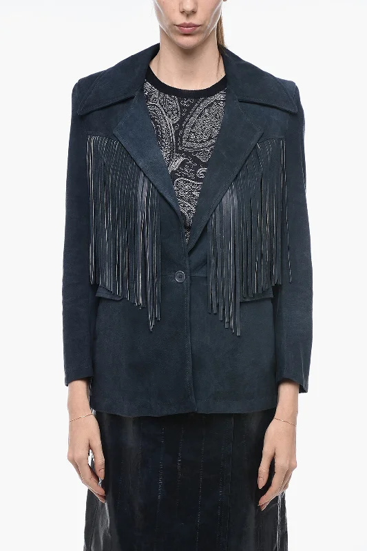 Final Clearance Salvatore Santoro Fringed Detail Suede Jacket