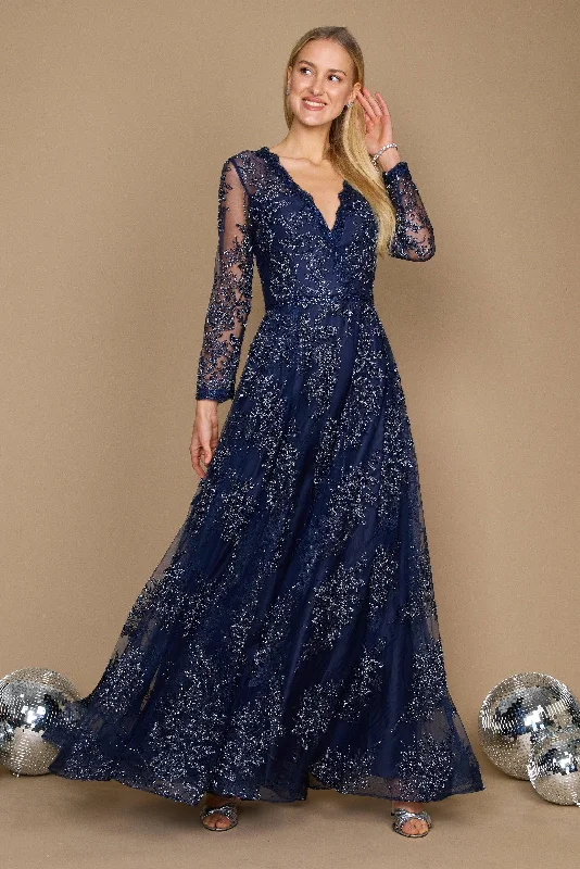 Exclusive Savings Long Sleeve Formal Dress Evening Gown Navy