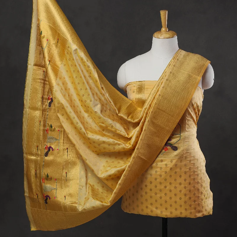 Fantastic Offers Yellow - 2pc Paithani Weave Silk Suit Material Set 02