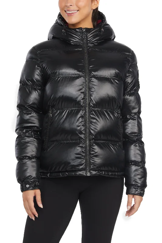 Now or Never Pajar Women’s Steph Channel Quilted Short Puffer Fixed Hood