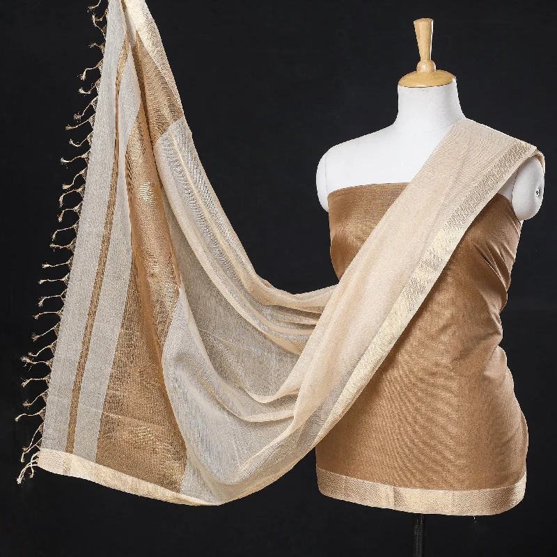 Members Only Brown - 2pc Maheshwari Silk Tissue Zari Handloom Suit Material Set