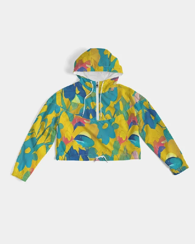 Today’s Deal Beautiful yellow and blue hint of red pattern Women's Cropped Windbreaker
