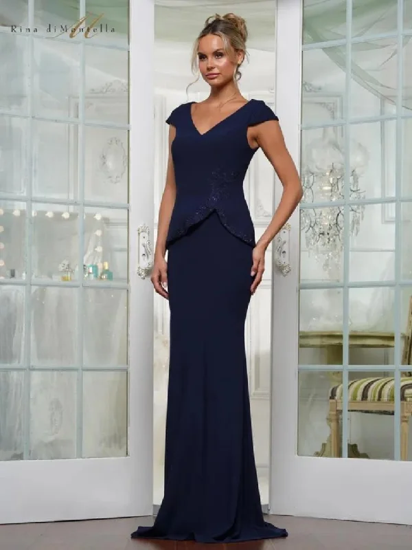 Online Exclusive Rina di Montella RD3239 Long Peplum Fitted Formal Dress