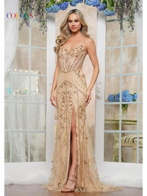 Steals and Deals Colors 3395 Fitted Beaded Long Formal Prom Dress