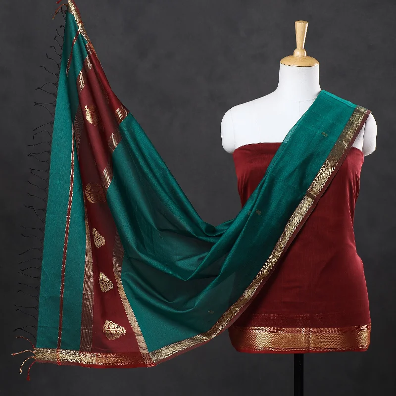 Exclusive Offers Red - 2pc Maheshwari Silk Handloom Suit Material Set with Zari Border