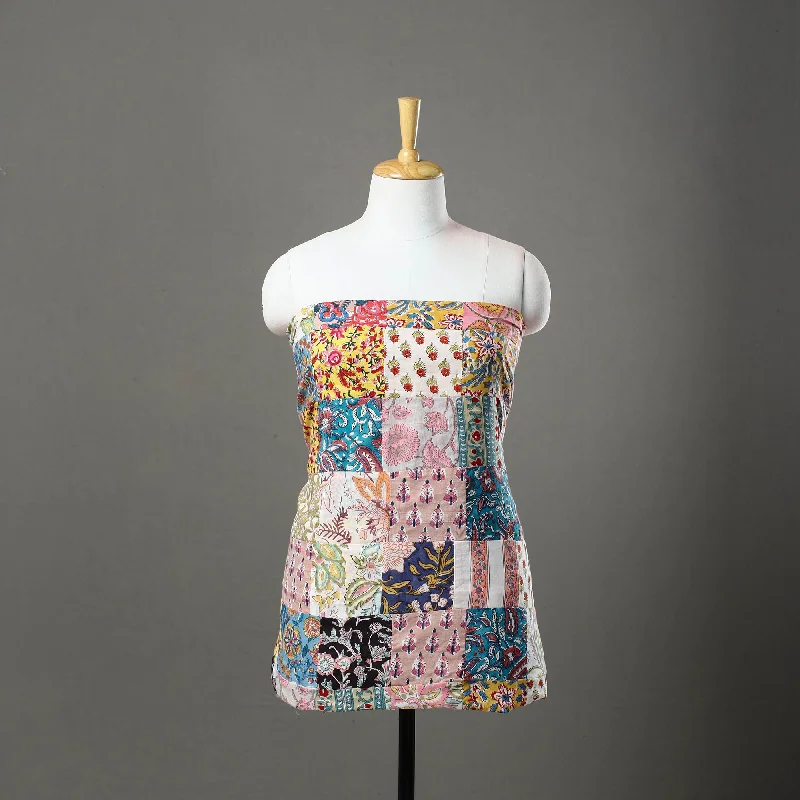 Final Sale Multicolor - Sanganeri Block Print Patchwork Kurta Material (3m) 13