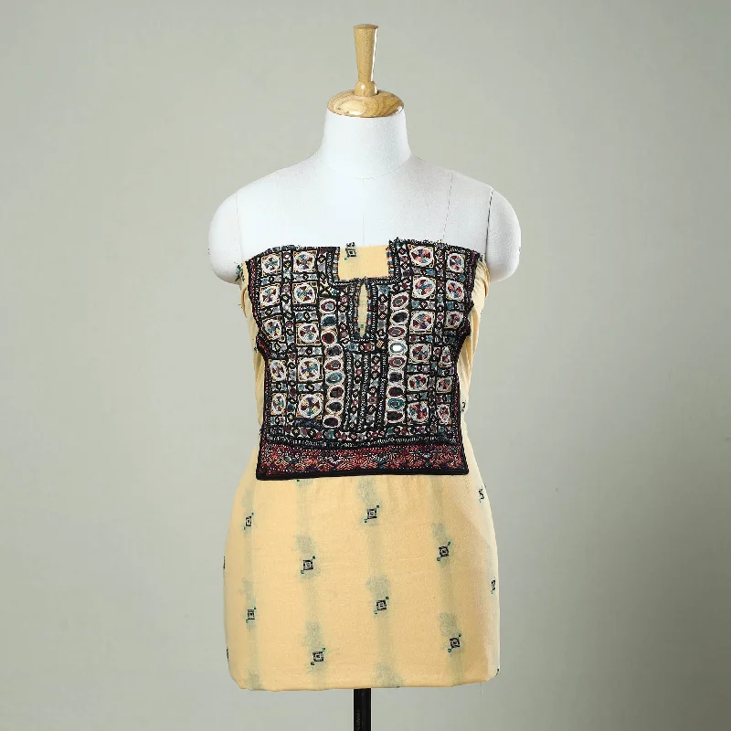 Price Reduction Yellow - Exclusive! Kutch Embroidery Work Cotton Kurta Material - 2.5 Meter