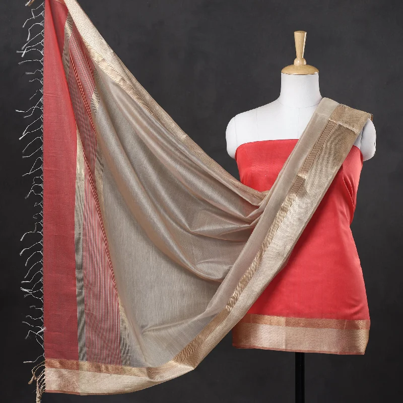 New Deals Pink - 2pc Maheshwari Silk Handloom Suit Material Set with Resham Zari Border