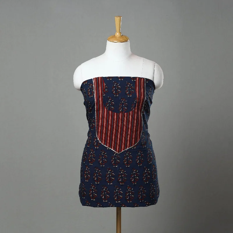 Buy More, Save More Blue - Ajrakh Print Cotton Patchwork Kurta Material (3m) 04