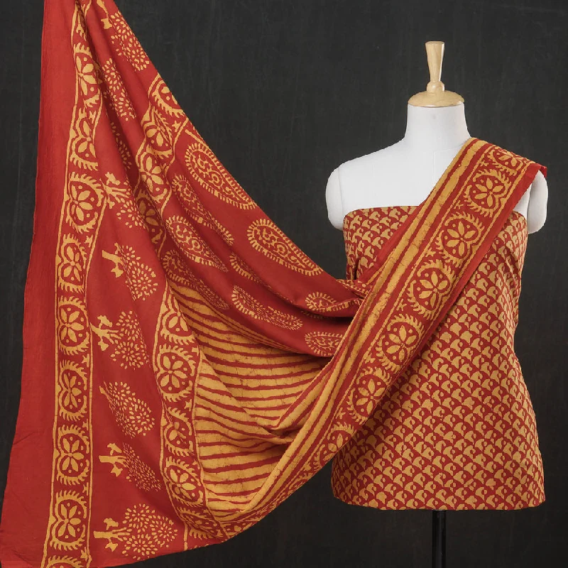 The Best Prices Orange - 3pc Cotton Block Printed Pipad Dress Material Set