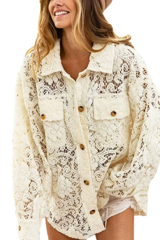 The Best Prices Oversized Lace Shacket In Natural