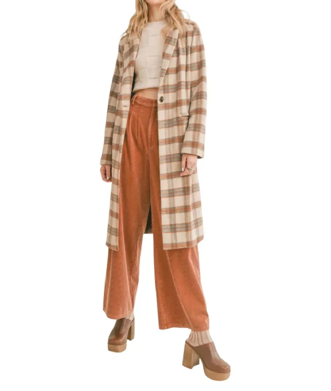 Deal Mania Nature Lover Plaid Coat In Taupe