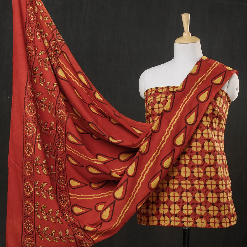YEAR-End Clearance Red - 3pc Cotton Block Printed Pipad Dress Material Set