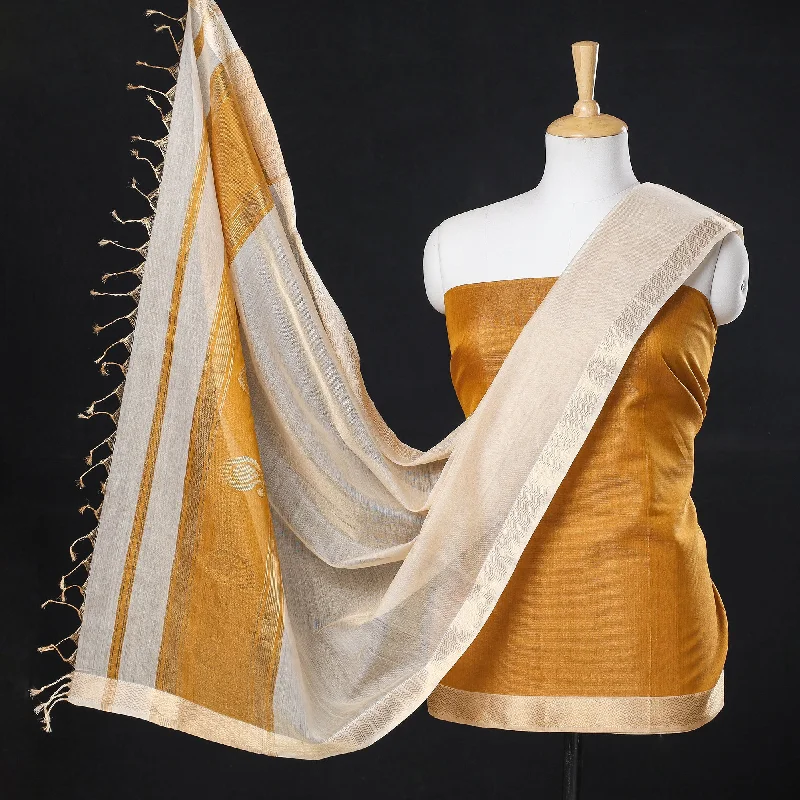 Limited Edition Orange - 2pc Maheshwari Silk Tissue Zari Handloom Suit Material Set