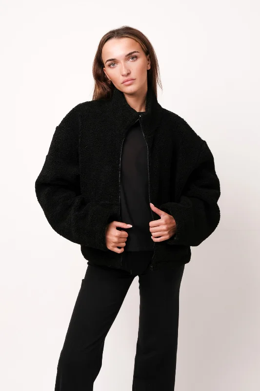 Weekend Deal Borg Teddy Zipped Jacket Black