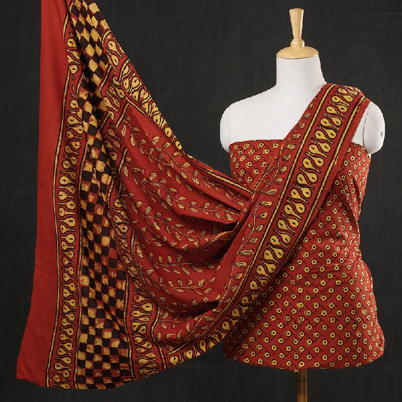 Weekend Special Red - 3pc Cotton Block Printed Pipad Dress Material Set