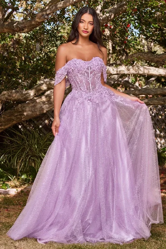 Fantastic Deals Cinderella Divine CD0198 Off Shoulder Corset Long Prom Ball Gown Lavender