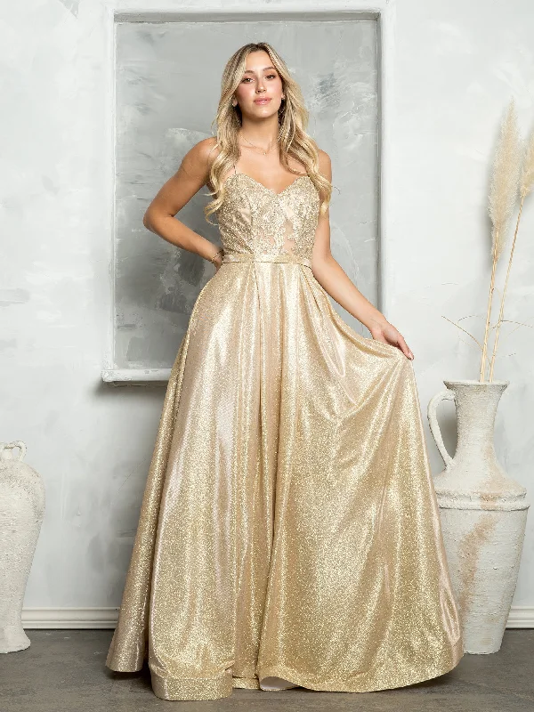 Instant Savings Eva Fashion 3478 Long Ball Gown Metallic Formal Prom Dress