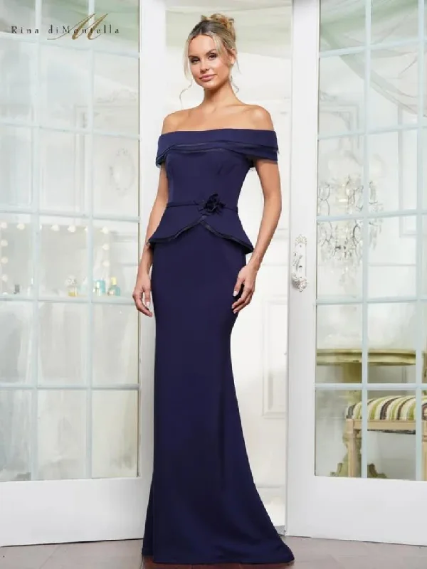Closeout Sale Rina di Montella RD3256 Fitted Long Formal Peplum Dress