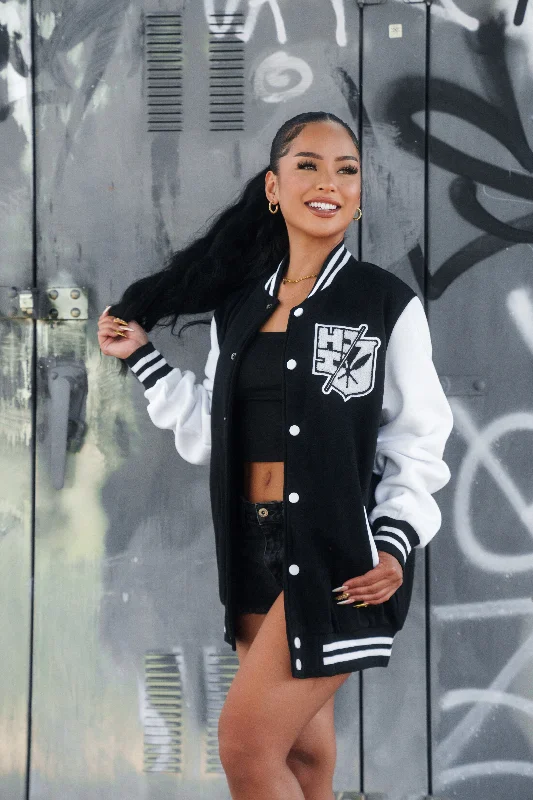 Final Clearance BLACK & WHITE SPLIT LOGO VARSITY JACKET
