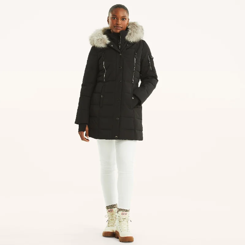 Act Fast Nautica Womens Faux Shearling Hood Puffer Jacket