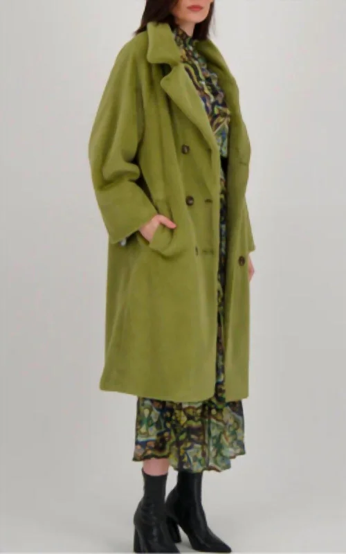 Members Only Oversized Faux Fur Coat In Celery