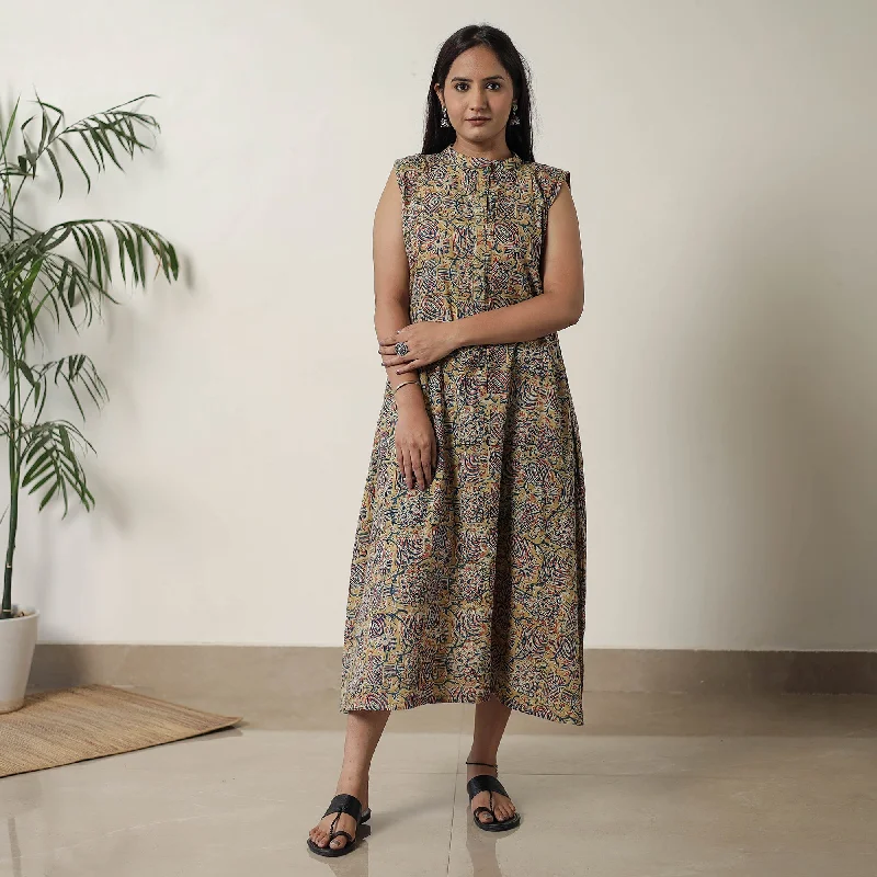 Weekend Deal Yellow - Pedana Kalamkari Block Printed Cotton Dress 14