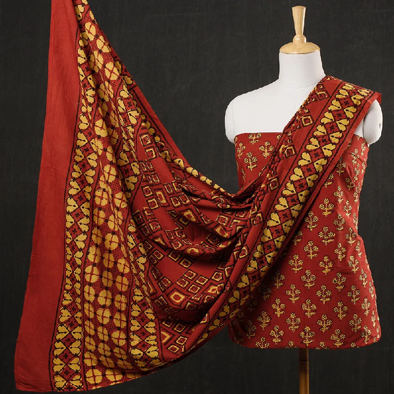 Stock Clearance Red - 3pc Cotton Block Printed Pipad Dress Material Set